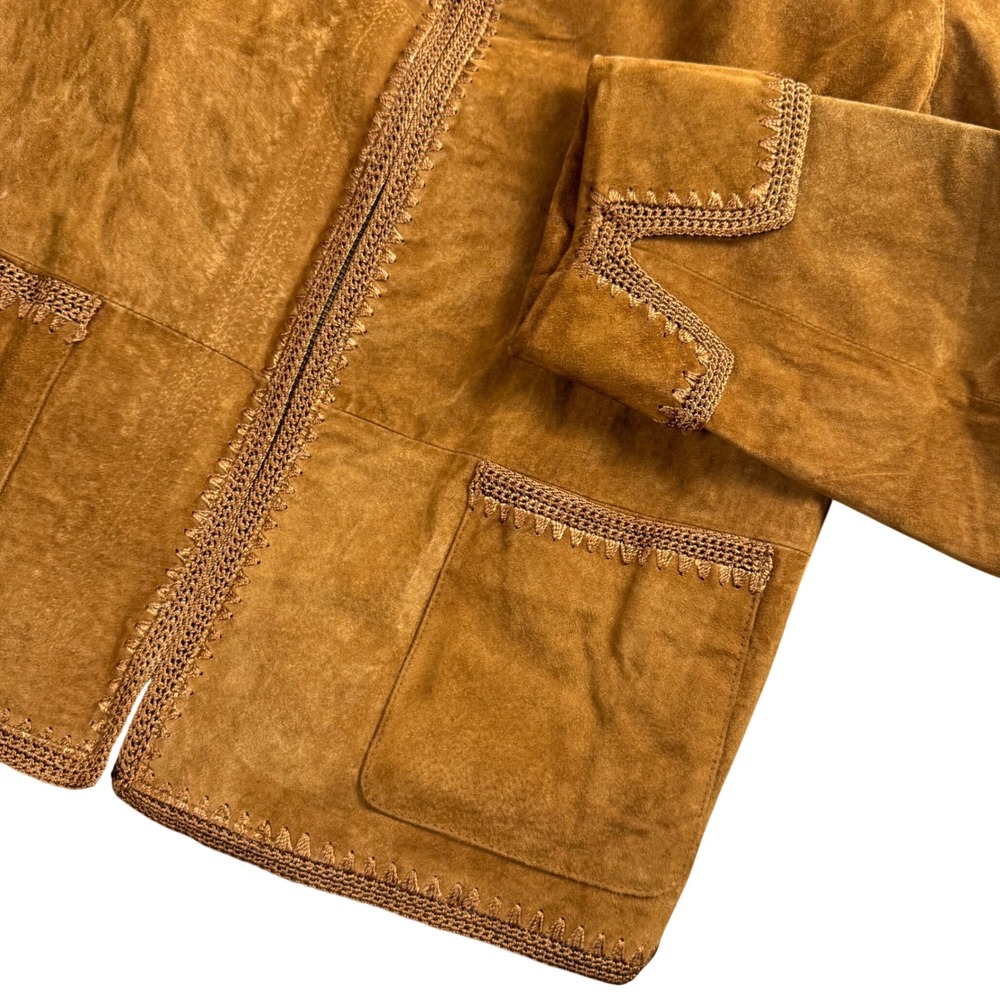 Christopher & Banks Suede Jacket Women Medium Brown Boho Embroidered Zip Up - Picture 2 of 6